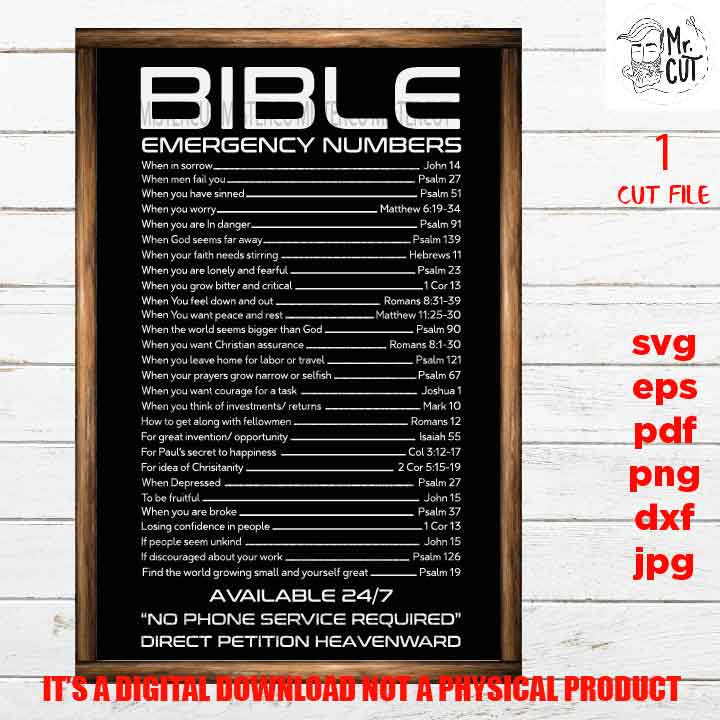 Bible Emergency Numbers SVG, sign vector design, png high resolution Hope, Christian, Sign svg, dxf, jpg transfer, cut file, pdf, jpg