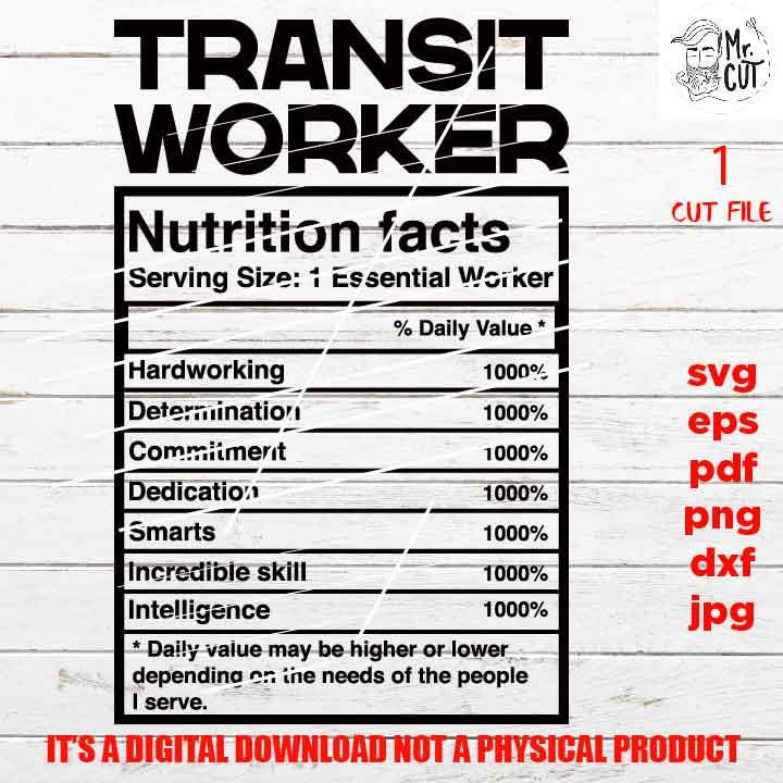 TRANSIT WORKER facts shirt vector design, cut file, transit driver idea gift, sign Svg, PNG high resolution, Dxf, eps, pdf, essential worker