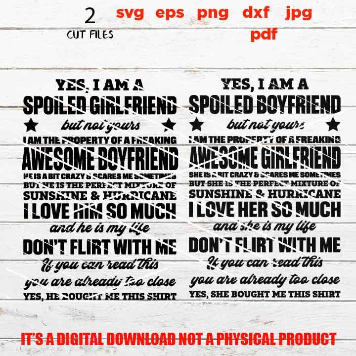 Matching Couples spoiled boyfriend & girlfriend, shirt vector design, Dxf, png high resolution, pdf, jpg reverse, svg, pdf, don't flirt