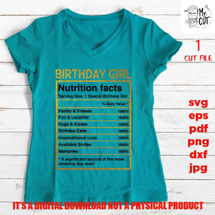 Birthday girl facts shirt vector design, sign svg, woman idea gift, sign Svg, PNG high resolution, Dxf, eps, pdf, birthday sign gold