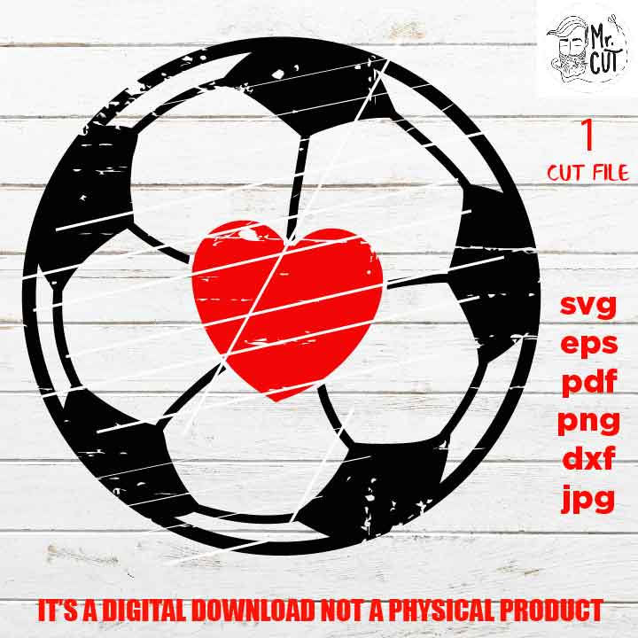 Soccerball with heart, SVG instant download, design for cricut or silhouette, dxf, , png, eps, jpg files