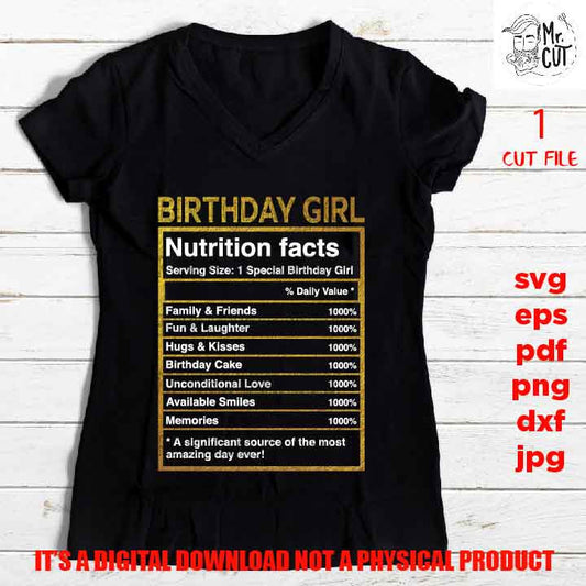 Birthday girl facts shirt vector design, sign svg, woman idea gift, sign Svg, PNG high resolution, Dxf, eps, pdf, birthday sign gold