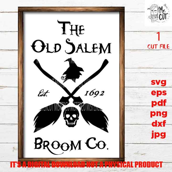 the old salem broom co vector design, halloween svg, png, DxF, EpS, cut file, jpg, pdf, halloween sign or shirt svg, Halloween witch svg