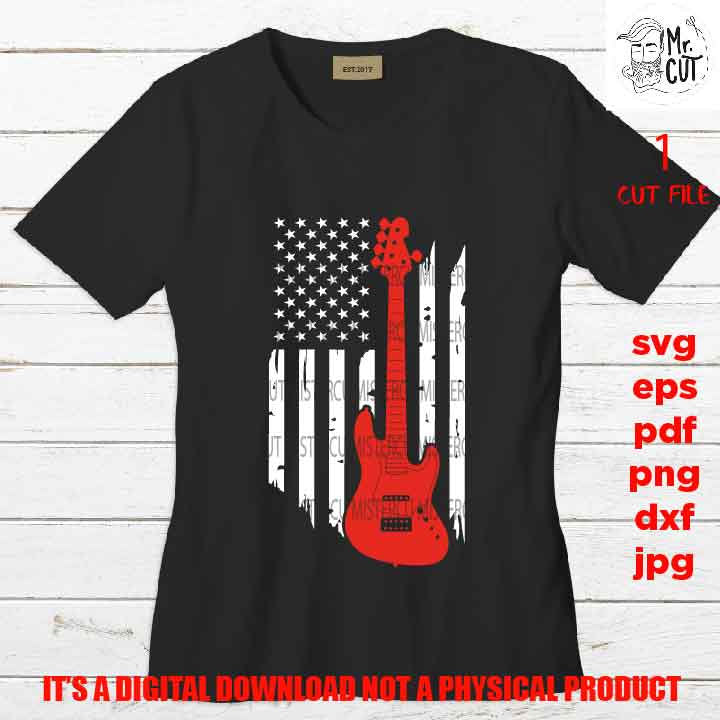 USA flag svg, bass guitar Flag shirt vector design, sign, bass player idea gift, Distressed Flag Svg, PNG hig resolution, Dxf, eps, pdf