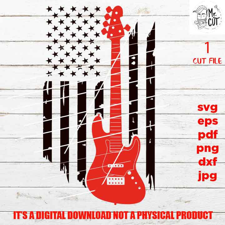 USA flag svg, bass guitar Flag shirt vector design, sign, bass player idea gift, Distressed Flag Svg, PNG hig resolution, Dxf, eps, pdf