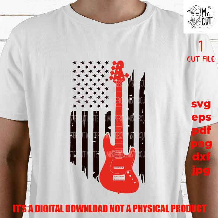 USA flag svg, bass guitar Flag shirt vector design, sign, bass player idea gift, Distressed Flag Svg, PNG hig resolution, Dxf, eps, pdf