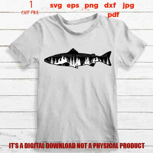 Mountain Salmon SVG, PNG high resolution, Dxf, fisher Gift Idea, fish Design, FISHING Svg, fish shirt vector design