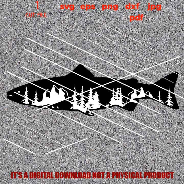 Mountain Salmon SVG, PNG high resolution, Dxf, fisher Gift Idea, fish Design, FISHING Svg, fish shirt vector design