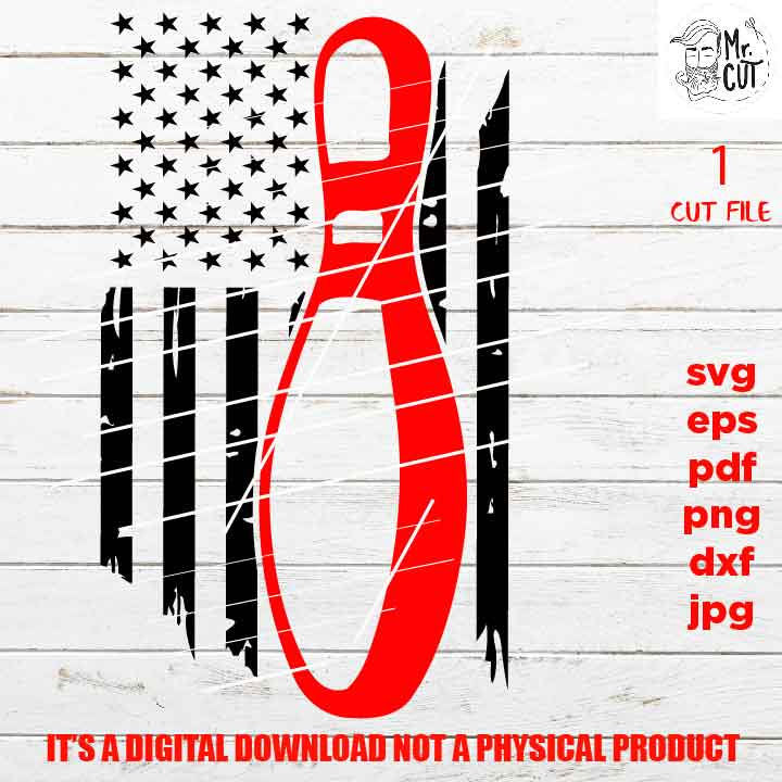 USA flag svg, bowling Flag shirt vector design, sign, bass player idea gift, Distressed Flag Svg, PNG hig resolution, Dxf, eps, pdf