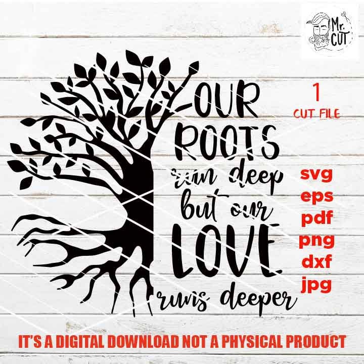 our roots run deep but our love runs deeper, Family sign SVG, Family SVG, reunion, dxf, jpg transfer, cut file, png, eps, vector design