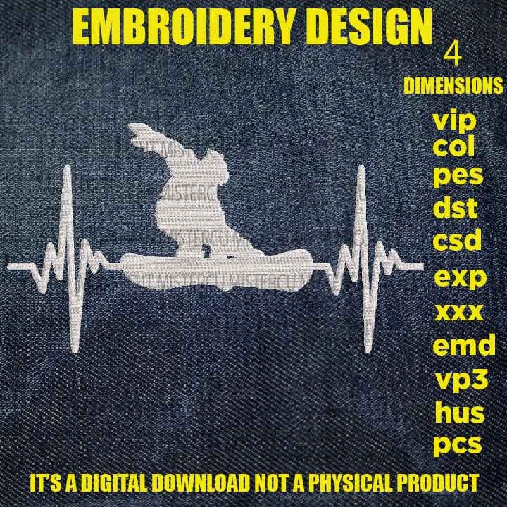 Machine Embroidery, snowboarding heartbeat embroidery files, snowboarder Gift Idea, skier Design, PES, xxx, hus, vip & more, outdoor pes