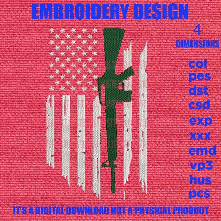 Machine Embroidery, USA flag army veteran, father's day flag Distressed gift idea PES, xxx, hus & more, embroidery files, patriotic