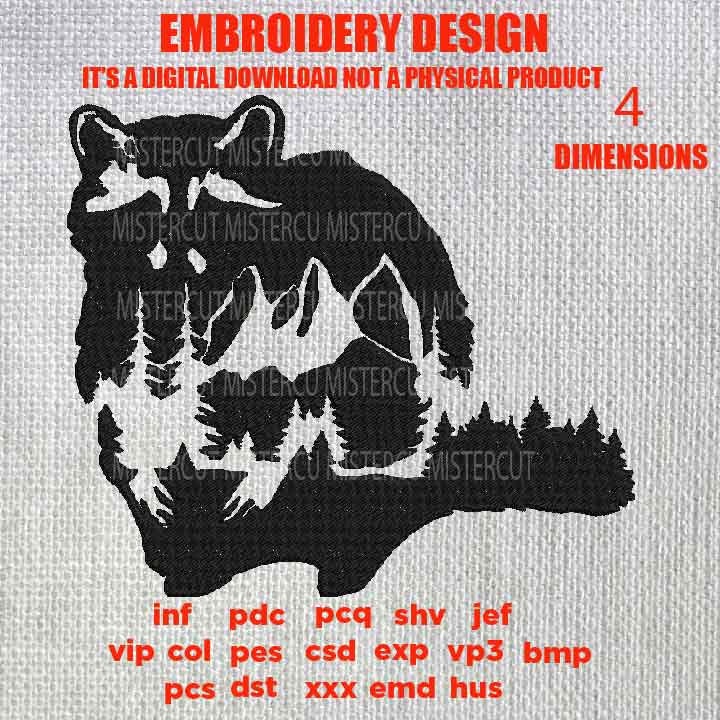 Machine Embroidery, Raccoon embroidery files, hiker Gift Idea, nature Design landscape, fish PES, xxx, hus & more, landscape pes