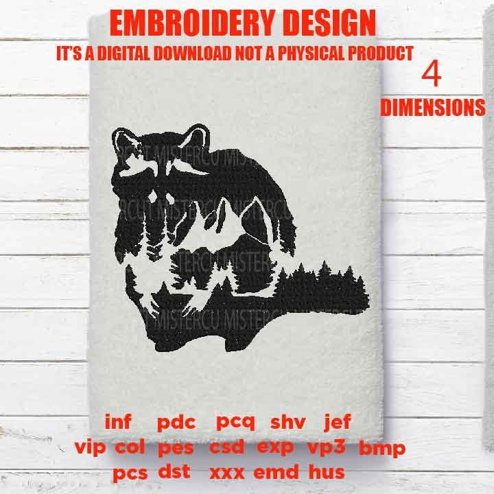 Machine Embroidery, Raccoon embroidery files, hiker Gift Idea, nature Design landscape, fish PES, xxx, hus & more, landscape pes