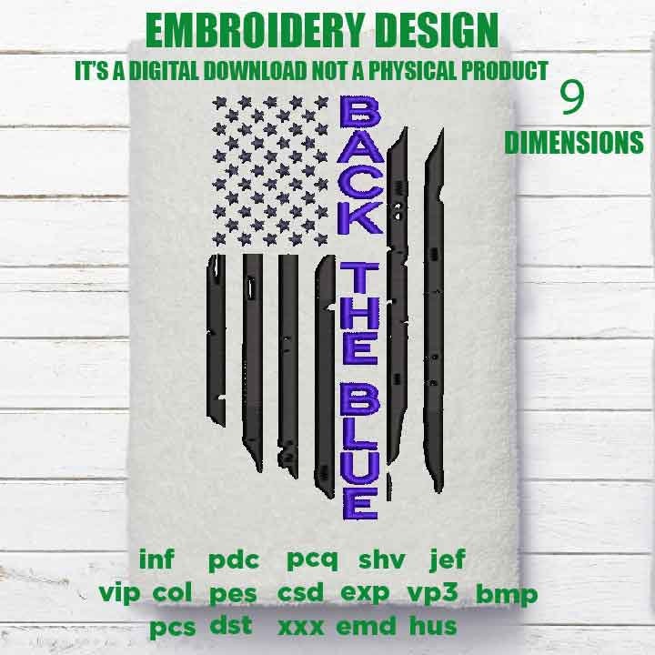 Machine Embroidery, USA map police Thin Blue Line gift idea PES, xxx, hus & more, embroidery files back the blue, husband cop pes