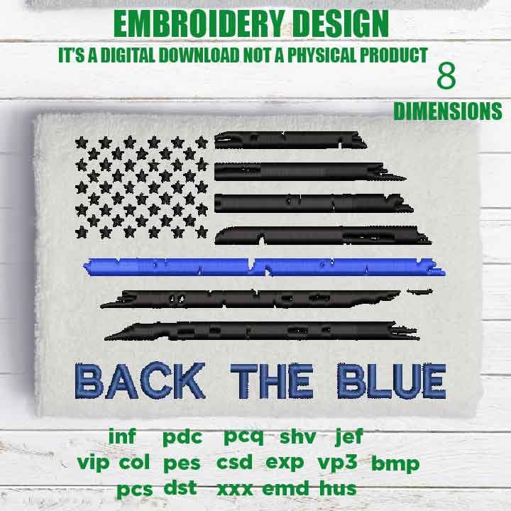 Machine Embroidery, USA map police Thin Blue Line gift idea PES, xxx, hus & more, embroidery files back the blue, husband cop pes