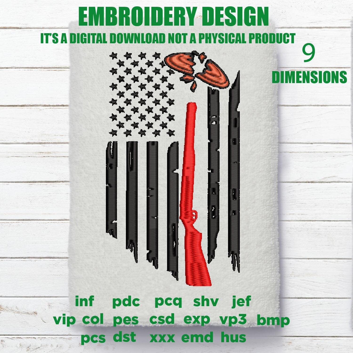 Machine Embroidery, USA flag, Trap Shooting , father's day flag Distressed gift idea PES, xxx, hus & more, embroidery files, patriotic