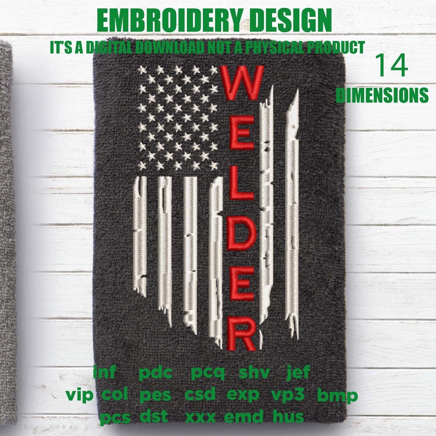 Machine Embroidery, USA flag, welder, father's day flag Distressed gift idea PES, xxx, hus & more, embroidery files, patriotic worker