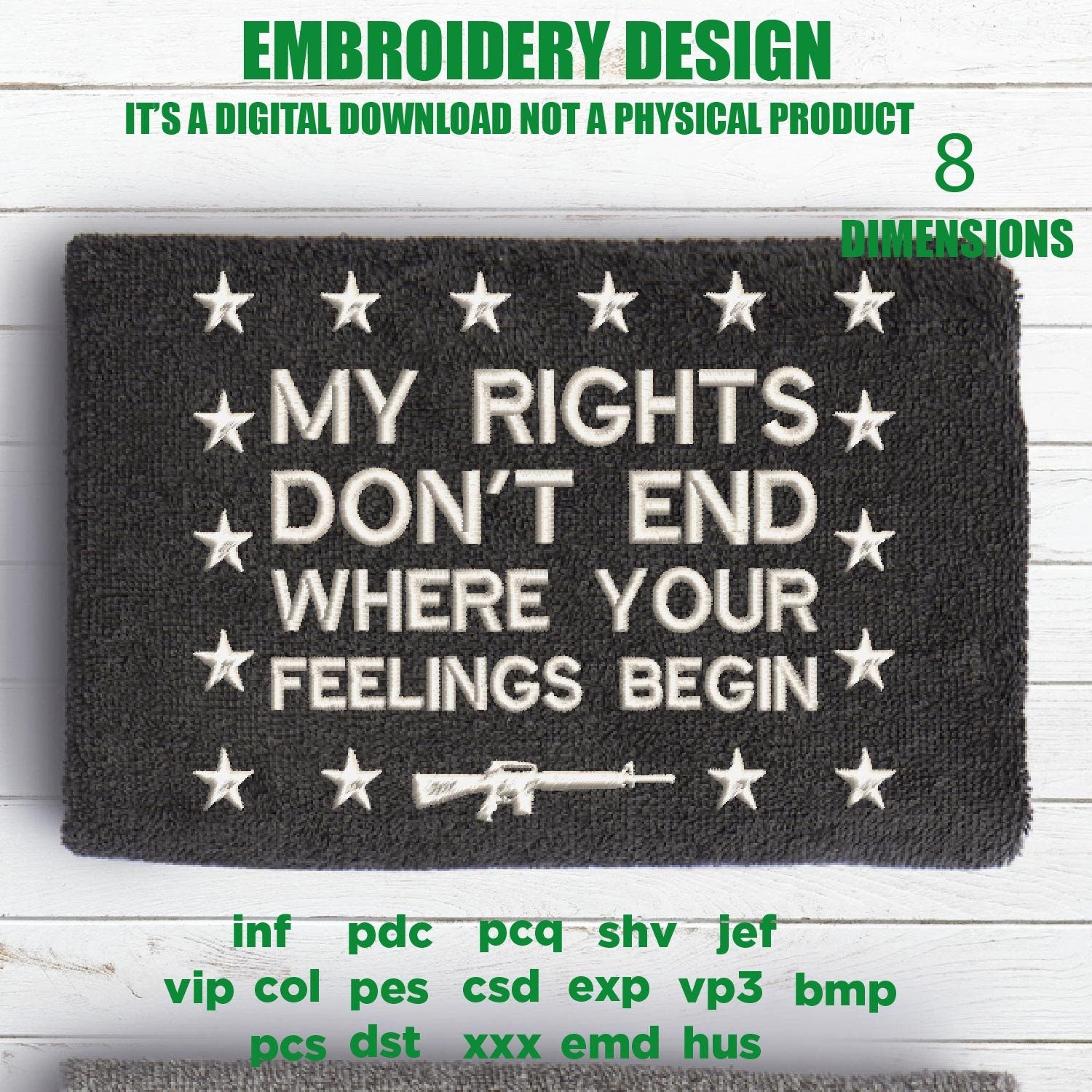 Machine Embroidery, USA my rights don't end, 2nd amendment, defend the second gift idea PES, xxx, hus & more, embroidery files, patriotic