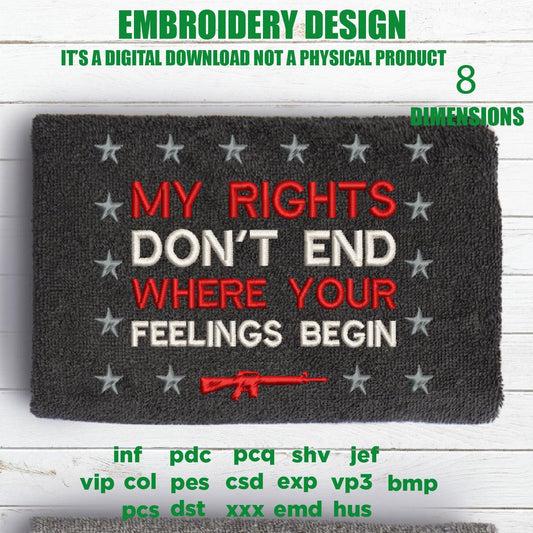 Machine Embroidery, USA my rights don't end, 2nd amendment, defend the second gift idea PES, xxx, hus & more, embroidery files, patriotic