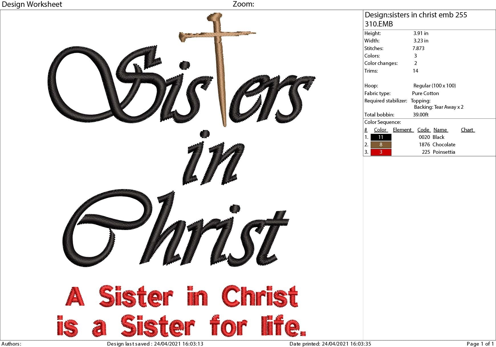 Machine Embroidery, Sisters in Christ sister for life embroidery files, christian gift idea PES, xxx, hus & more, fellow believer