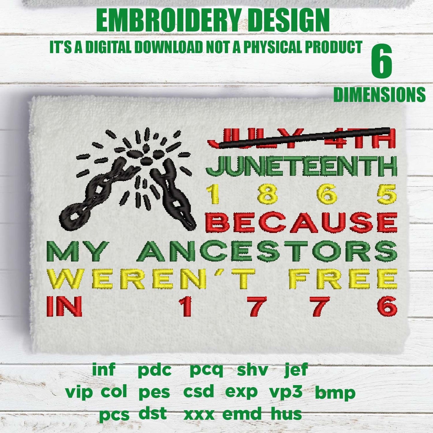 Machine Embroidery, USA Juneteenth 1865 Distressed Flag, black history gift idea PES, xxx, hus & more, embroidery files