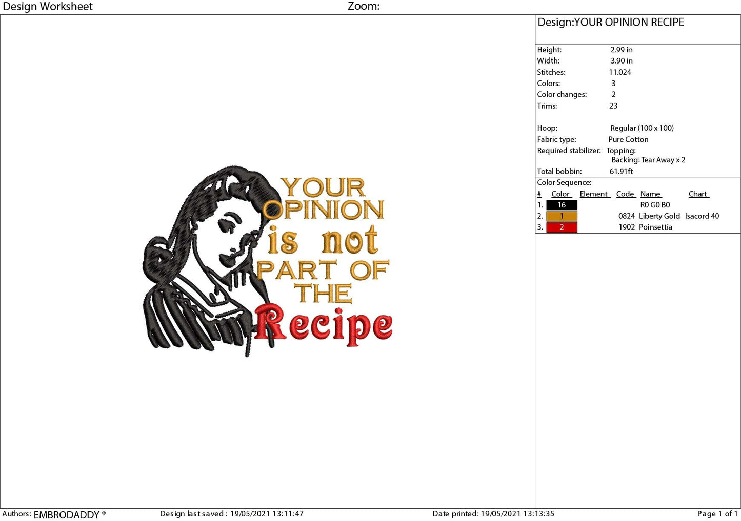 Machine Embroidery, your opinion not part part of the recipe, funny embroidery files, kitchen towel, gift idea PES, xxx, & more, pot holder