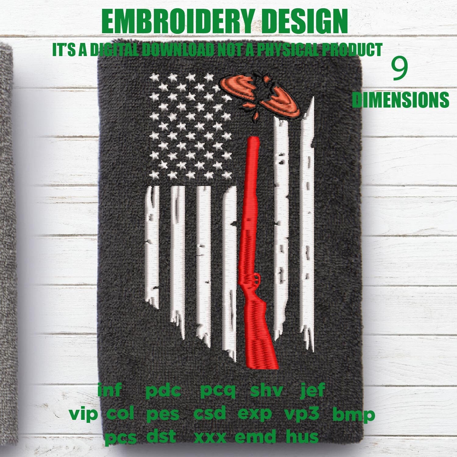 Machine Embroidery, USA flag, Trap Shooting , father's day flag Distressed gift idea PES, xxx, hus & more, embroidery files, patriotic