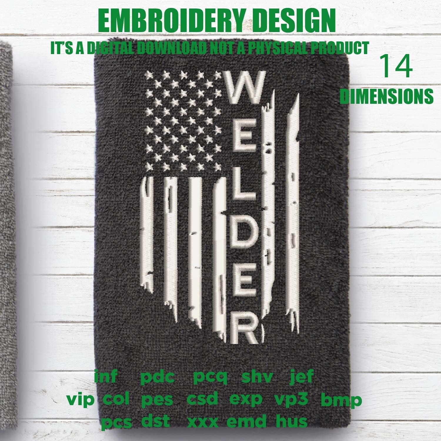 Machine Embroidery, USA flag, welder, father's day flag Distressed gift idea PES, xxx, hus & more, embroidery files, patriotic worker