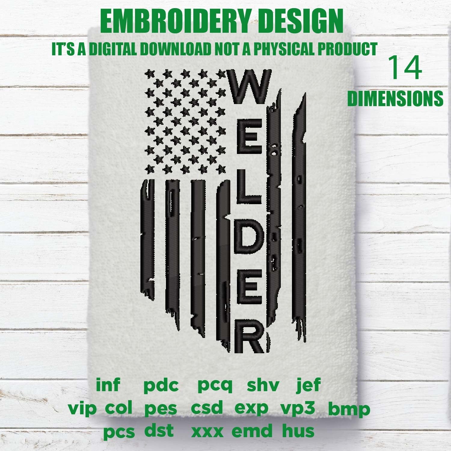 Machine Embroidery, USA flag, welder, father's day flag Distressed gift idea PES, xxx, hus & more, embroidery files, patriotic worker