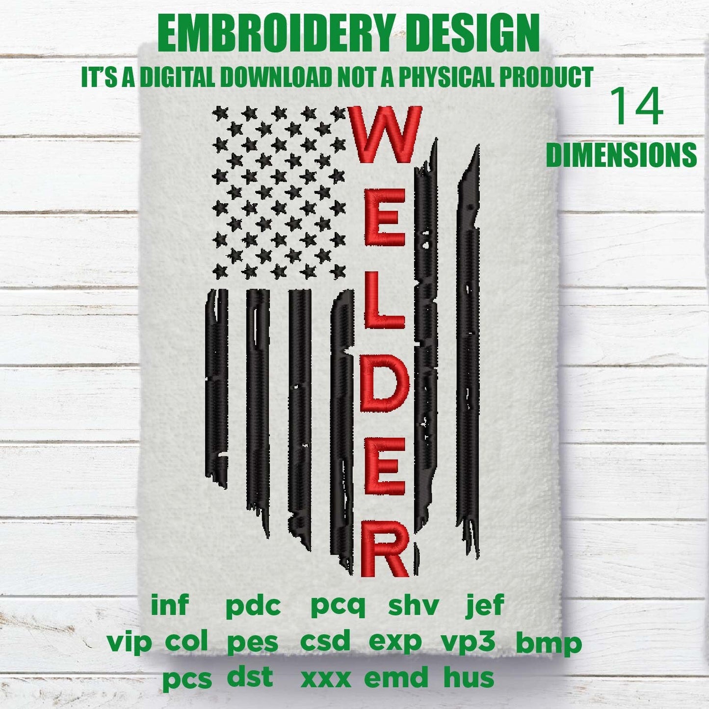 Machine Embroidery, USA flag, welder, father's day flag Distressed gift idea PES, xxx, hus & more, embroidery files, patriotic worker