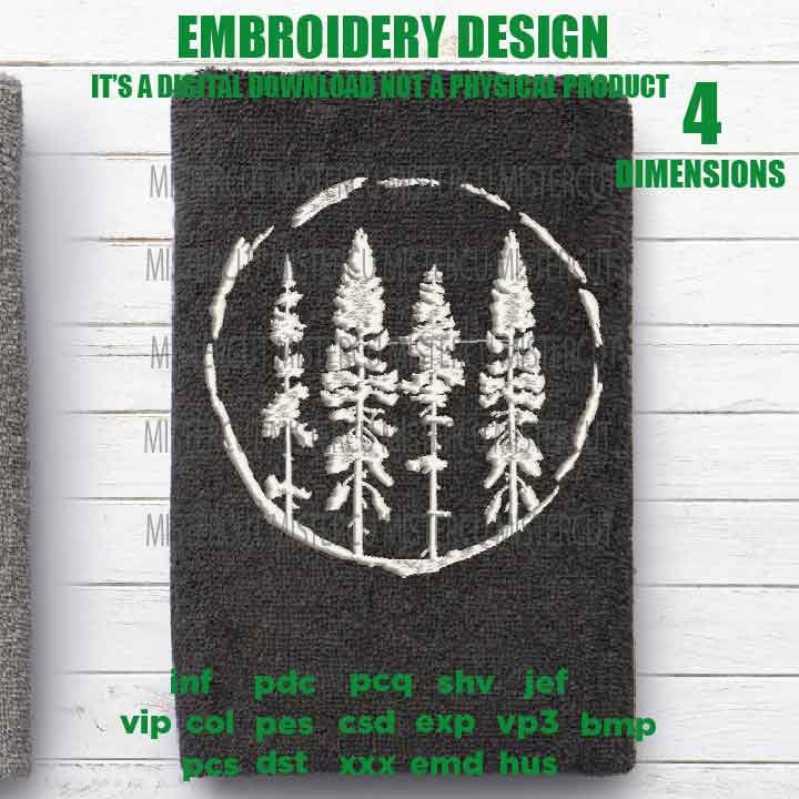 Machine Embroidery, wild forest circle, hiking embroidery files, hiker Gift Idea, nature Design landscape, PES, xxx, hus & more, outdoor pes