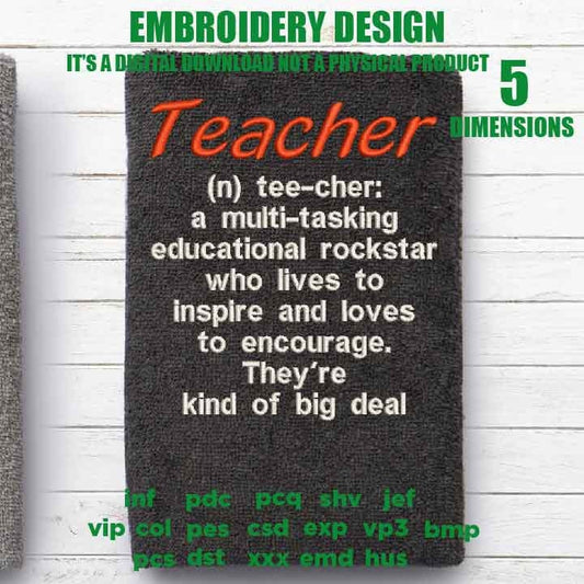 Machine Embroidery, teacher definition PES, appreciation gift idea PES, xxx, hus & more, embroidery files, reunion, adniversary love