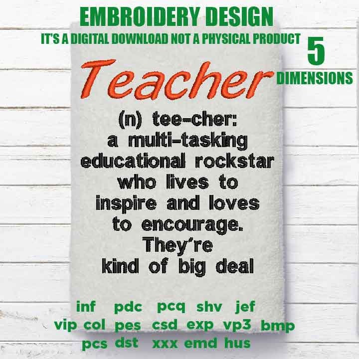 Machine Embroidery, teacher definition PES, appreciation gift idea PES, xxx, hus & more, embroidery files, reunion, adniversary love