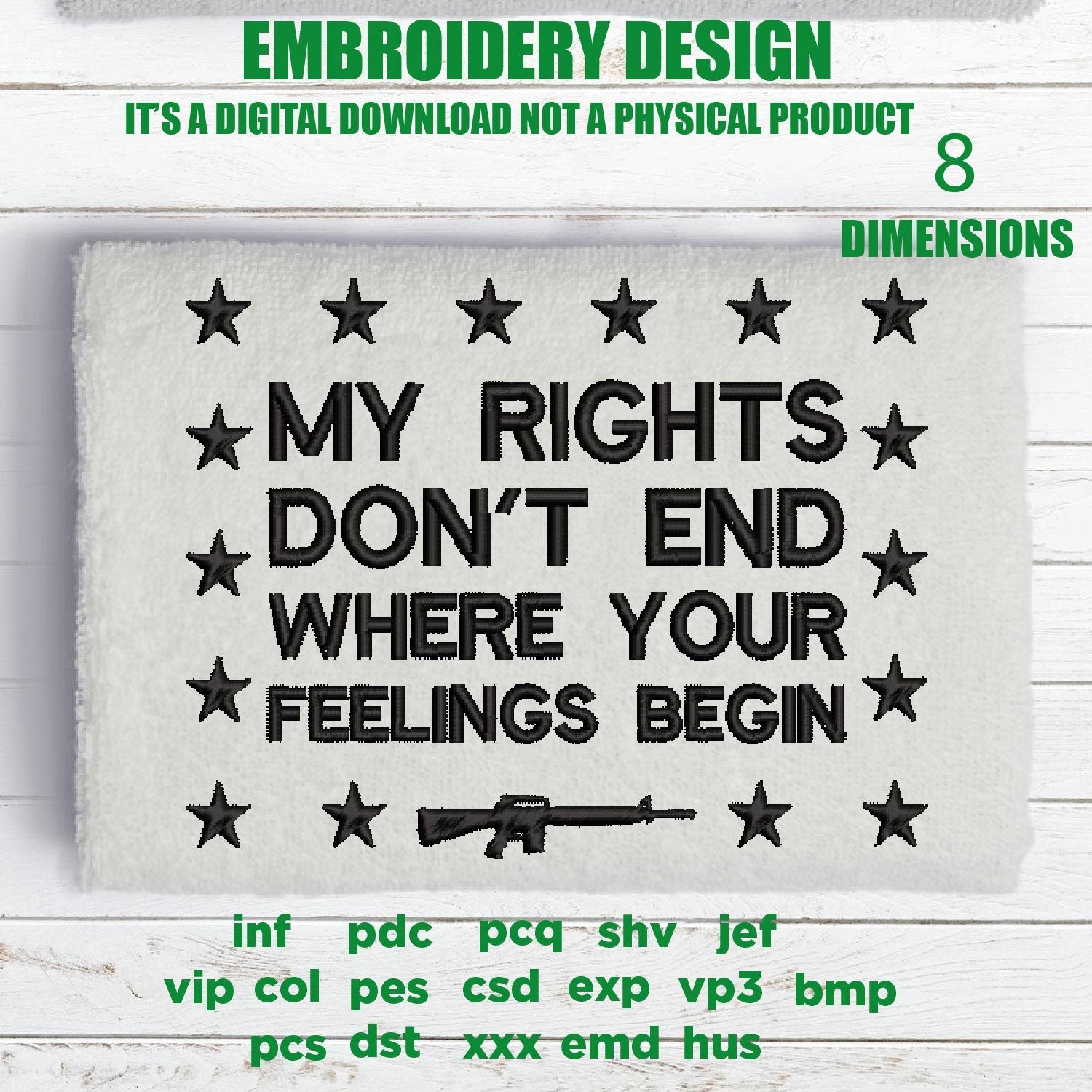 Machine Embroidery, USA my rights don't end, 2nd amendment, defend the second gift idea PES, xxx, hus & more, embroidery files, patriotic