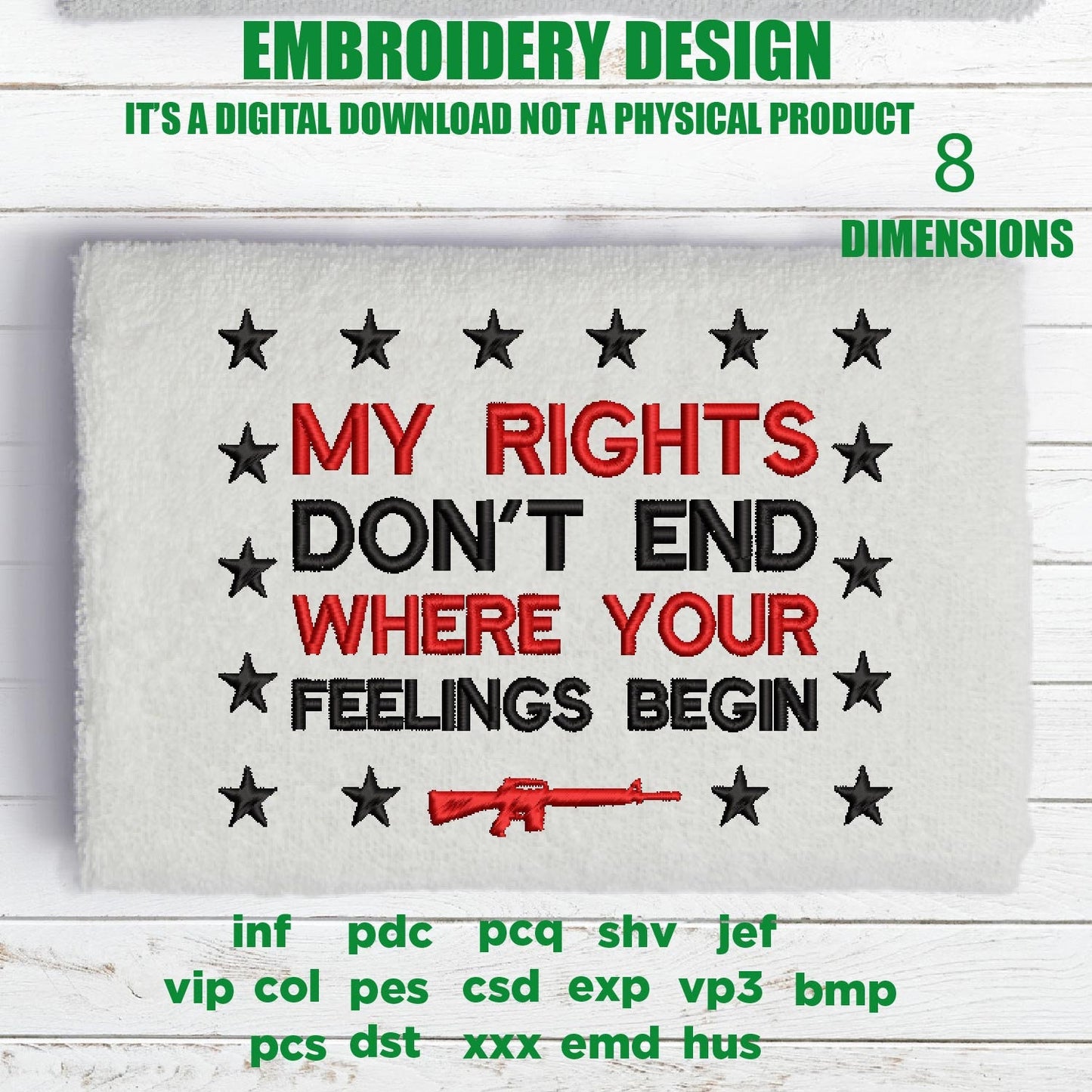 Machine Embroidery, USA my rights don't end, 2nd amendment, defend the second gift idea PES, xxx, hus & more, embroidery files, patriotic