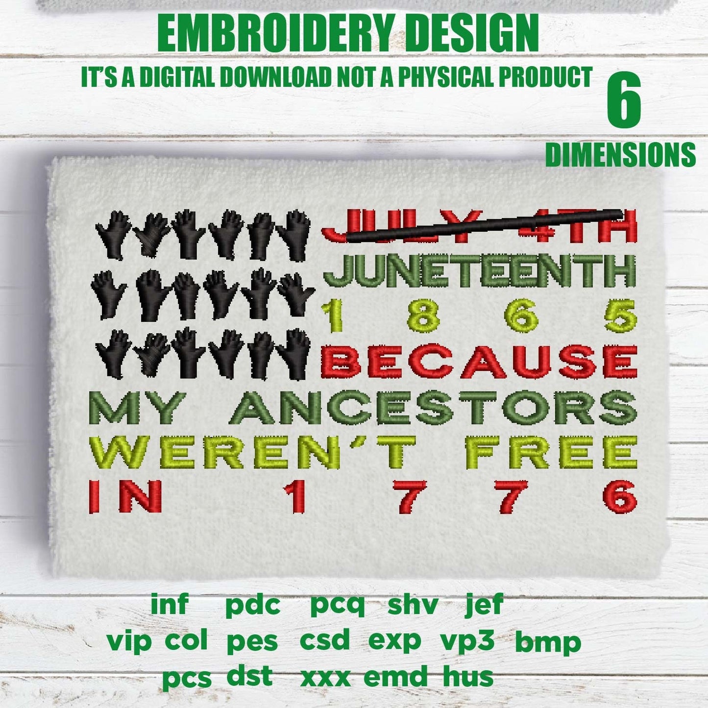 Machine Embroidery, USA Juneteenth 1865 Distressed Flag, black history gift idea PES, xxx, hus & more, embroidery files