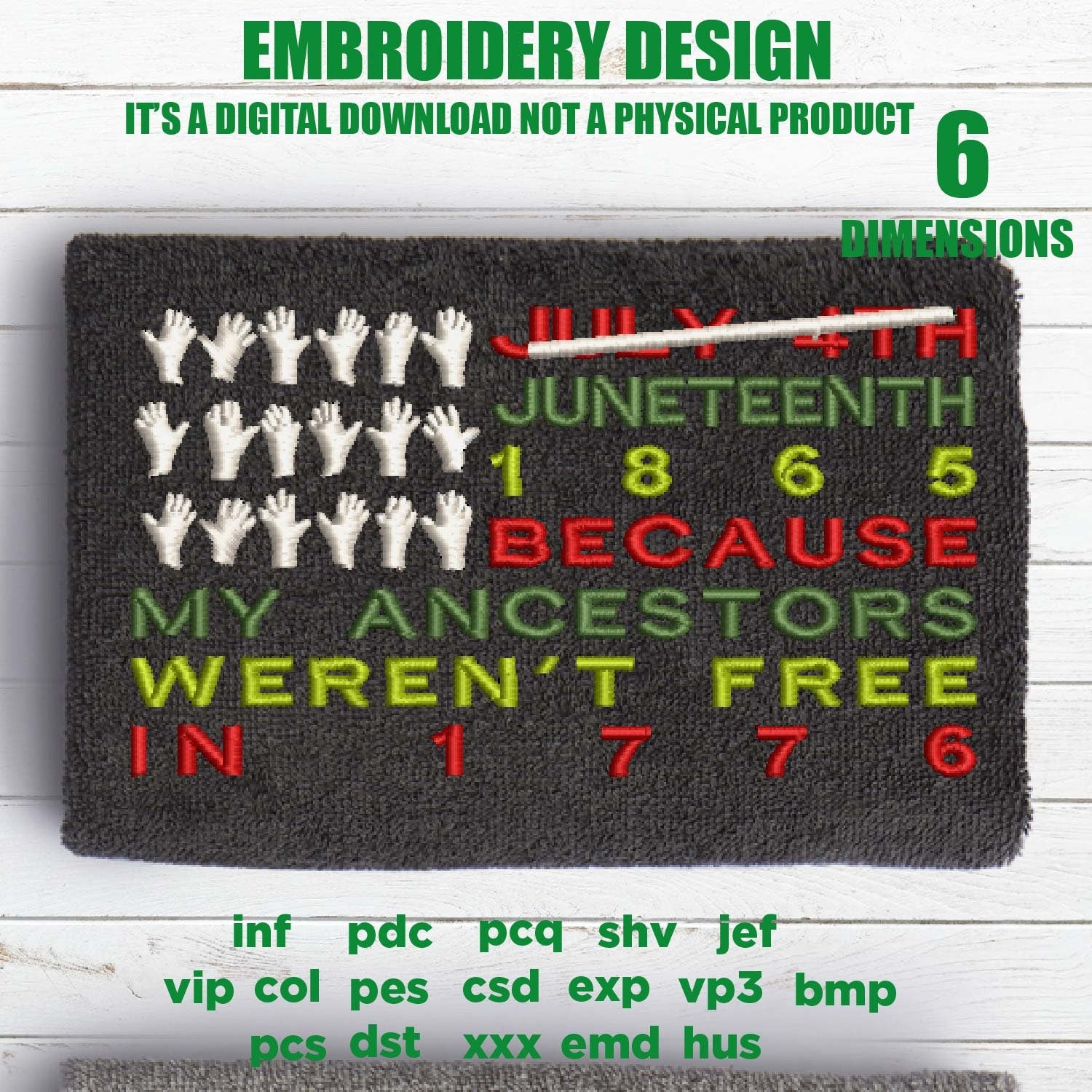 Machine Embroidery, USA Juneteenth 1865 Distressed Flag, black history gift idea PES, xxx, hus & more, embroidery files