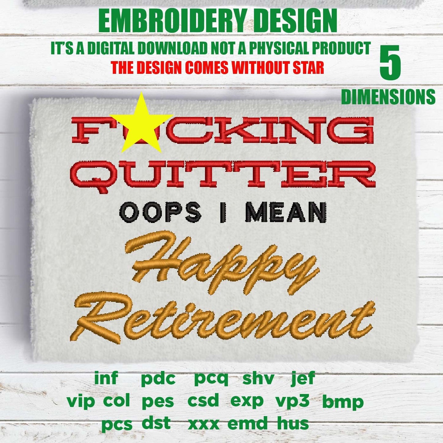 mature Machine Embroidery, funny happy retirement digital embrodery files, Father's Day, Wife, gift idea PES, xxx, hus & more