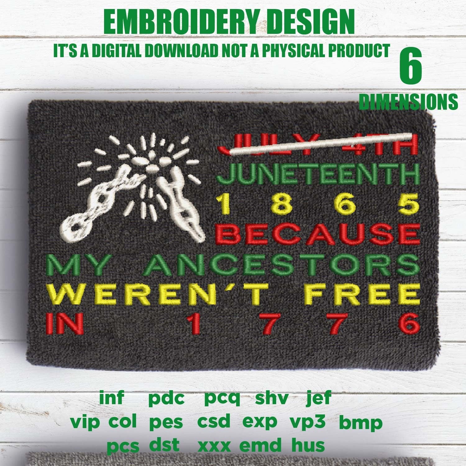 Machine Embroidery, USA Juneteenth 1865 Distressed Flag, black history gift idea PES, xxx, hus & more, embroidery files