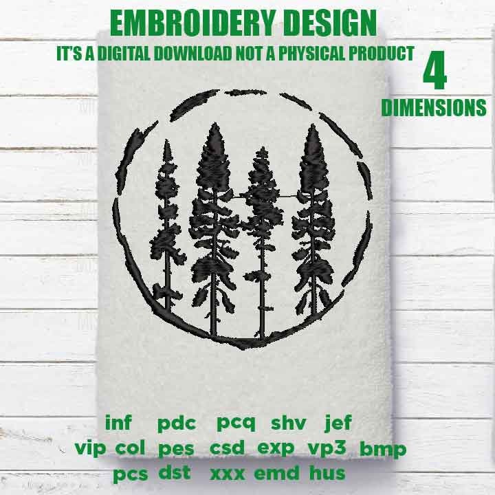 Machine Embroidery, wild forest circle, hiking embroidery files, hiker Gift Idea, nature Design landscape, PES, xxx, hus & more, outdoor pes