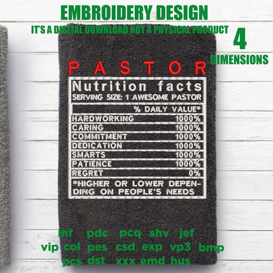 Machine Embroidery, Pastor definition PES, appreciation gift idea PES, xxx, hus & more, embroidery files, church, adniversary love