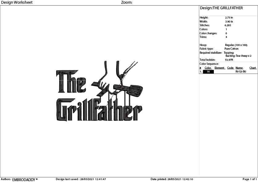 Machine Embroidery, the grillfather, the grill father, grill funny embroidery design, gift for men, bbq lover gift idea PES, xxx, hus & more