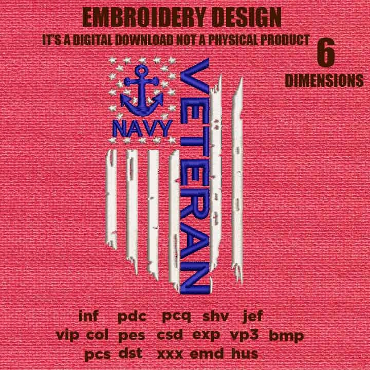 Machine Embroidery, USA flag navy veteran, father's day flag Distressed gift idea PES, xxx, hus & more, embroidery files, patriotic