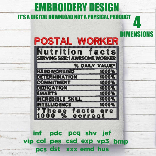 Machine Embroidery, postal worker facts PES, appreciation gift idea PES, xxx, hus & more, embroidery files, reunion, adniversary love