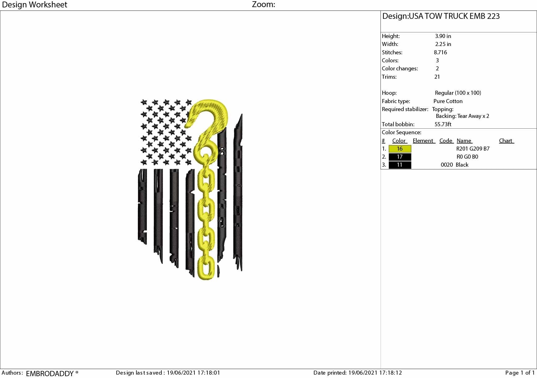 Machine Embroidery, Tow Truck, Yellow Line Distressed flag, Tow strap hook Vehicles Recovery gift idea PES, xxx, hus & more, embroidery file