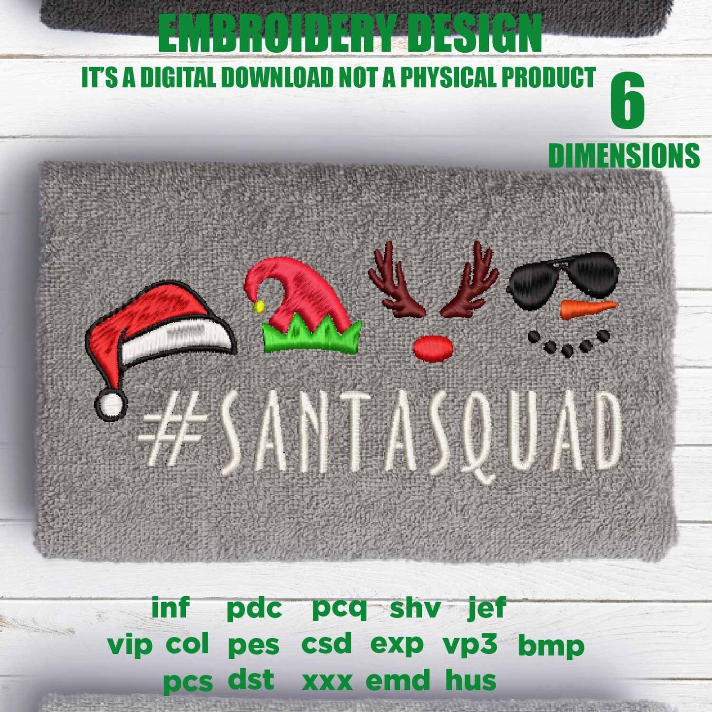 Machine Embroidery, Santa squad, Funny, Christmas gift idea xxx, hus & more, santa hat, embroidery files PES, xxx, hus and more, winter pes