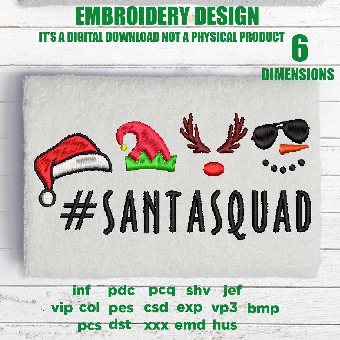 Machine Embroidery, Santa squad, Funny, Christmas gift idea xxx, hus & more, santa hat, embroidery files PES, xxx, hus and more, winter pes