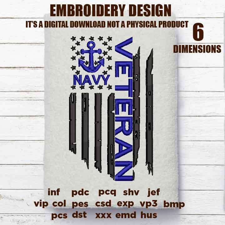 Machine Embroidery, USA flag navy veteran, father's day flag Distressed gift idea PES, xxx, hus & more, embroidery files, patriotic