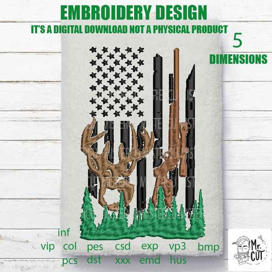 Machine Embroidery, USA flag deer gift idea PES, xxx, hus & more, hunting, hunter, gun embroidery files , husband pes